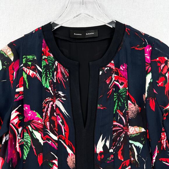 PROENZA SCHOULER Floral Print Blouse Womens 2 Black Pink Red Long Sleeve Layered - Picture 3 of 11